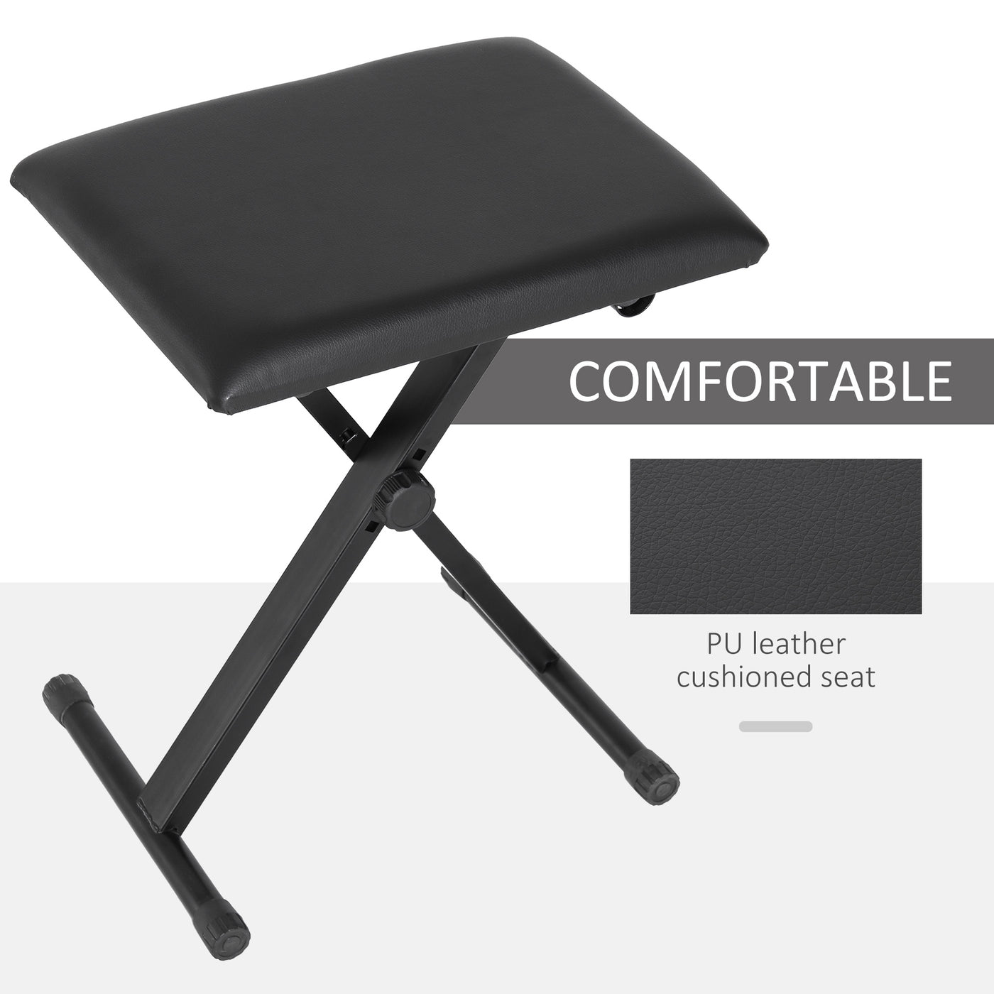 Adjustable Piano Bench, X-Style Folding Piano Stool with Padded Seat, Non-Slip Rubber Feet, Keyboard Chair, Black