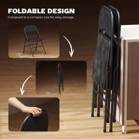 Set of 2 Metal Foldable Chairs, Linen Fabric Padded Folding Chairs with Cushion Seat and Open Back for Indoor, Black