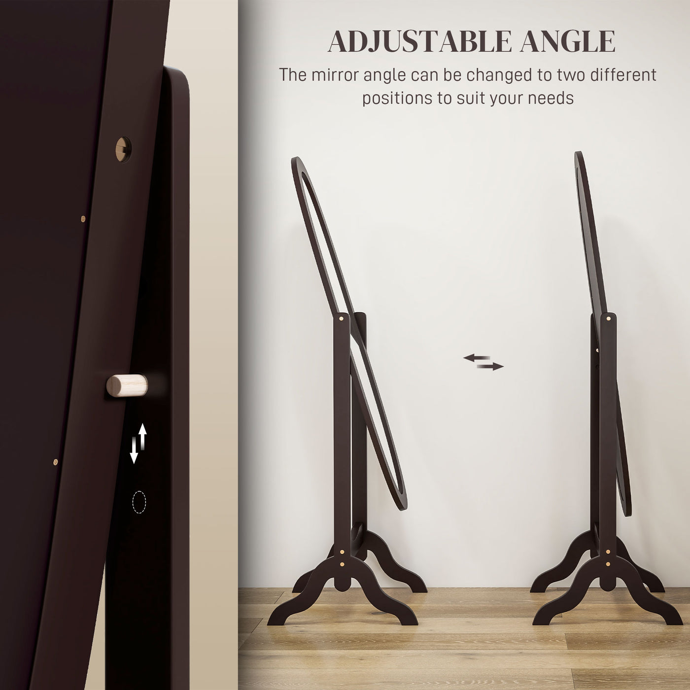 Floor Standing Mirror Full Length Mirror with Adjustable Angle Oval Frame for Dressing Room Bedroom Living Room Coffee