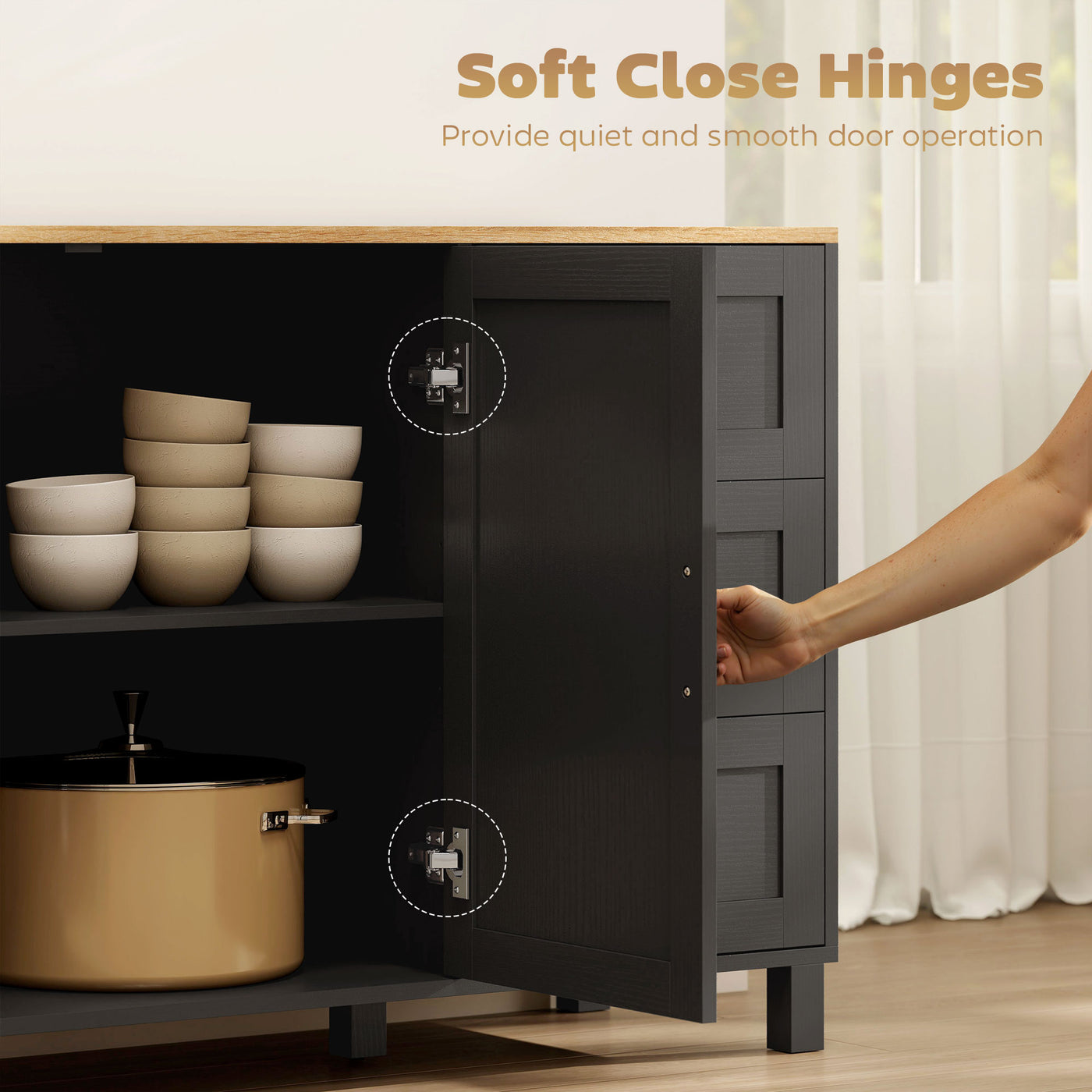 Buffet Cabinet with Soft-Close Doors, Modern Sideboard with 3 Drawers for Living Room, Kitchen, Dining Room, Black
