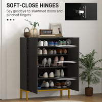 Shoe Storage Cabinet with Adjustable Shelves and Soft-Close Hinges, for 15-20 Pairs of Shoes, Black