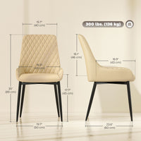 Upholstered Kitchen Chairs, Modern Dining Chairs Set of 4 with Diamond Tufting and Steel Legs for Dining Room, Khaki