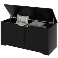 39.4 Inches Storage Chest, Storage Trunk with 2 Safety Hinges for Living Room, Black Wood Grain