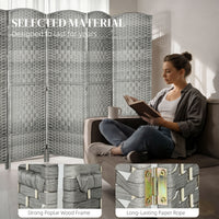 6 Ft Tall Folding Room Divider, 8 Panel Portable Privacy Screen, Hand-Woven Partition Wall Divider, Mixed Grey