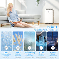14000 BTU Portable Air Conditioner, AC Unit with Cool, Dehumidifier, Fan, 700 Sq. ft, 24H Timer On Off, Window Kit
