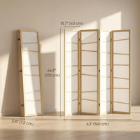 66.9" Folding Room Divider, 4 Panel Wall Partition with Wood Frame for Bedroom, Home Office, Natural Wood