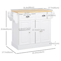 Kitchen Island With Storage Rolling Kitchen Serving Cart with Rubber Wood Top Towel Rack Storage Drawer Cabinet, White