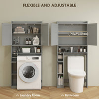 Modern Over the Toilet Storage Cabinet with 2 Doors, Above Commode Storage Cabinet with Toilet Paper Holder, Grey
