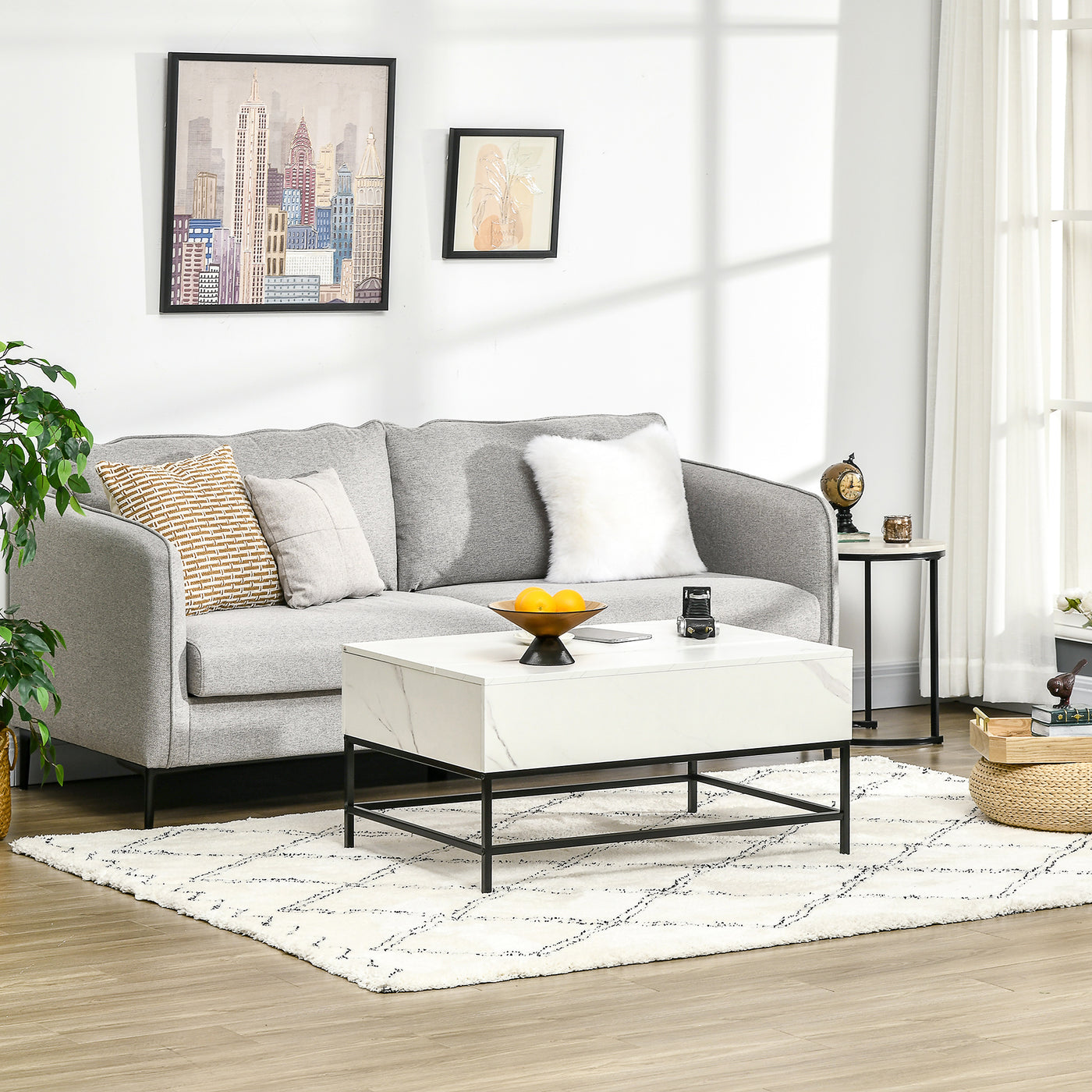 Lift Top Coffee Table with Hidden Storage Compartment Lift Tabletop Center Table for Living Room, White