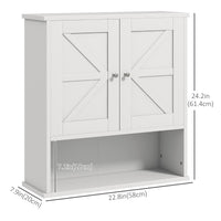 Farmhouse Bathroom Medicine Cabinet, Wall Cabinet with Barn Doors, and Adjustable Shelf for Laundry Room, White