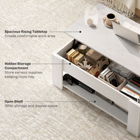 Lift Top Coffee Table with Hidden Storage Compartment and Open Shelf, Center Table for Living Room, White