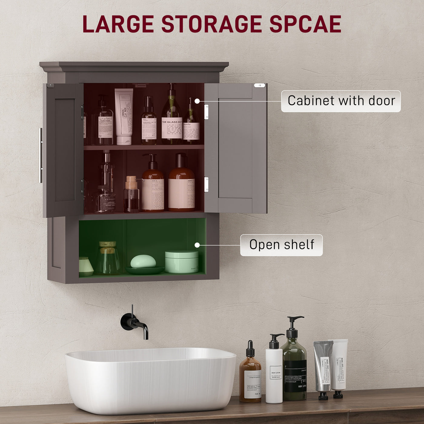 Bathroom Wall Cabinet, Medicine Cabinet, Toilet Storage Cabinet with Shelf for Living Room and Entryway, Brown