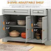 Modern Sideboard Cabinet, Buffet Cabinet with 2 Drawers and Adjustable Shelves, Buffets Tables for Dining Room, Grey