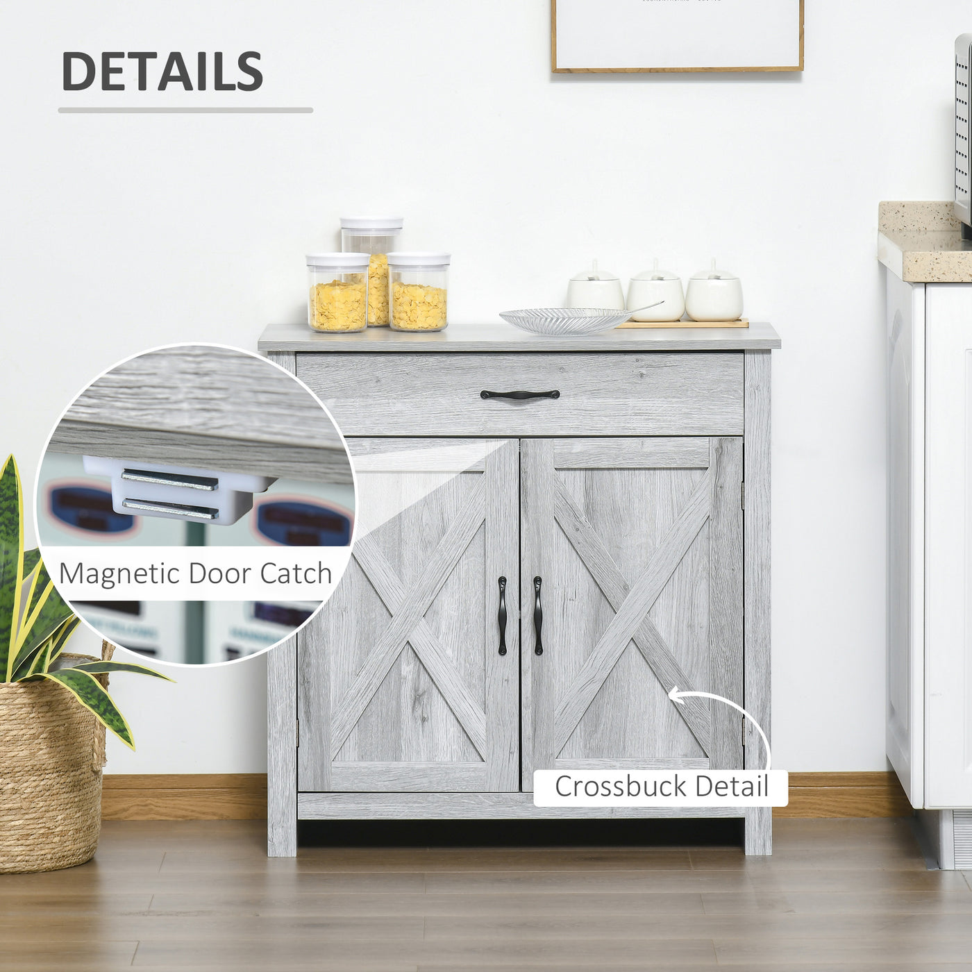 Farmhouse Sideboard Buffet Cabinet, Storage Cabinet with Barn Doors, Grey Grain