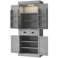 71" Kitchen Pantry Cabinet with LED Lights, 6 Spice Racks, a Drawer and 4 Adjustable Shelves, Grey