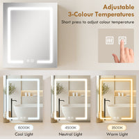 Bathroom Medicine Cabinet with Lights, Wall Mounted Mirror Cabinet with Demister Pad, Adjustable Shelves, White