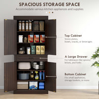 71" Freestanding Kitchen Pantry with 4 Doors and 2 Cabinets, Tall Storage Cabinet for Kitchen, Distressed Coffee
