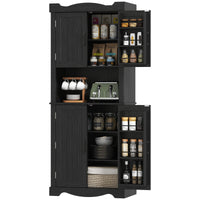73" Kitchen Pantry Cabinet, Freestanding Kitchen Hutch with 12 Door Shelves, Adjustable Shelves, Microwave Stand, Black