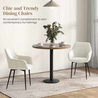 Dining Chairs Set of 2, Velvet-look Fabric Upholstered Kitchen Chairs with Backrest, Armrests and Steel Legs, Cream White