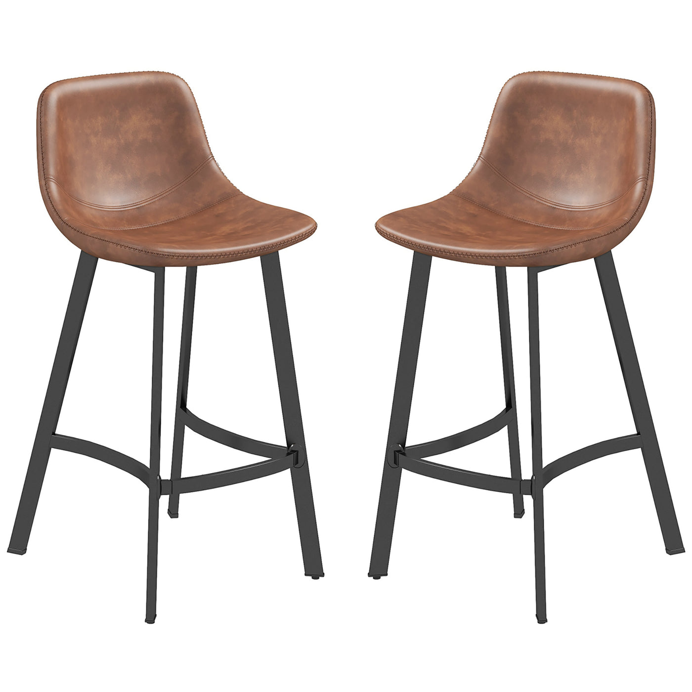 Counter Height Stools Set of 2, Upholstered Kitchen Stool with Back and Steel Legs
