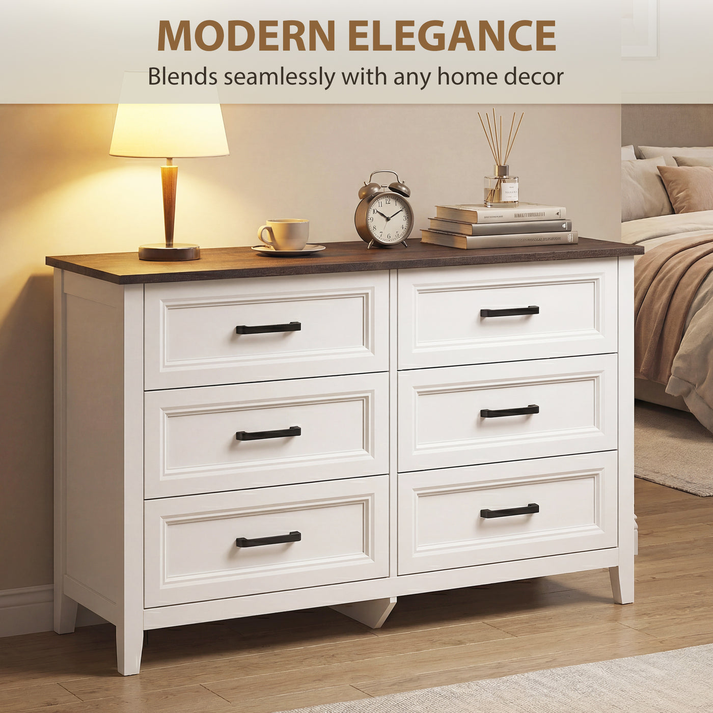 Wide Dresser for Bedroom with 6 Drawers Storage Chest of Drawers for Living Room, Closet, Laundry, Entryway