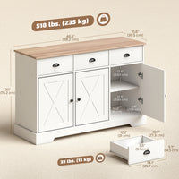46.5" Buffet Cabinet, Farmhouse Sideboard with 3 Barn Doors and 3 Drawers for Living Room, Kitchen, White