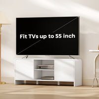 TV Stand for up to 55 Inch TV, Nordic Entertainment Center with 2 Cabinets and 2 Open Shelves for Living Room, White