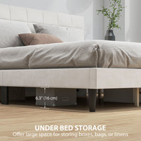King Size Bed Frame with Upholstered Headboard, Modern Platform Bed Frame with Wood Slats, 1100 lbs Capacity, Cream White