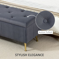 Storage Ottoman Bench, 43 Inch Large Storage Chest with Steel Legs and Padded Seat, Foot Rest, Load 485 lbs, Dark Grey