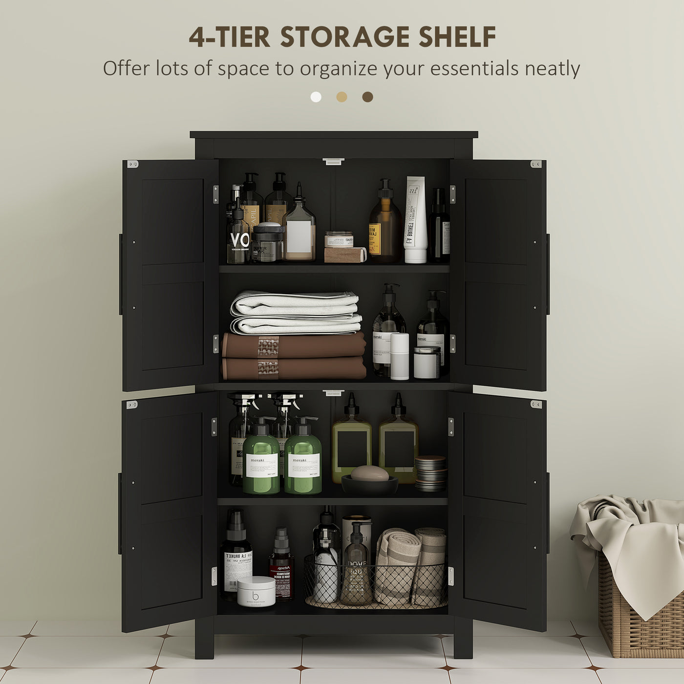 Farmhouse Bathroom Storage Cabinet, Bathroom Floor Cabinet with Barn Doors and Adjustable Shelf, Black