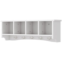 Coat Rack Wall Mount with Shelf, 28" Wall Coat Rack with 5 Hooks and 4 Compartments for Living Room, Entryway, White