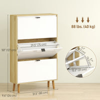 Narrow Shoe Cabinet, High Gloss Shoe Storage Cabinet with 3 Flip Drawers and Adjustable Shelves, Holds 24 Pairs, White