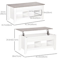 Lift Top Coffee Table with Hidden Storage Compartment and Open Shelves, Lift Tabletop Pop-Up Center Table for Living Room, White