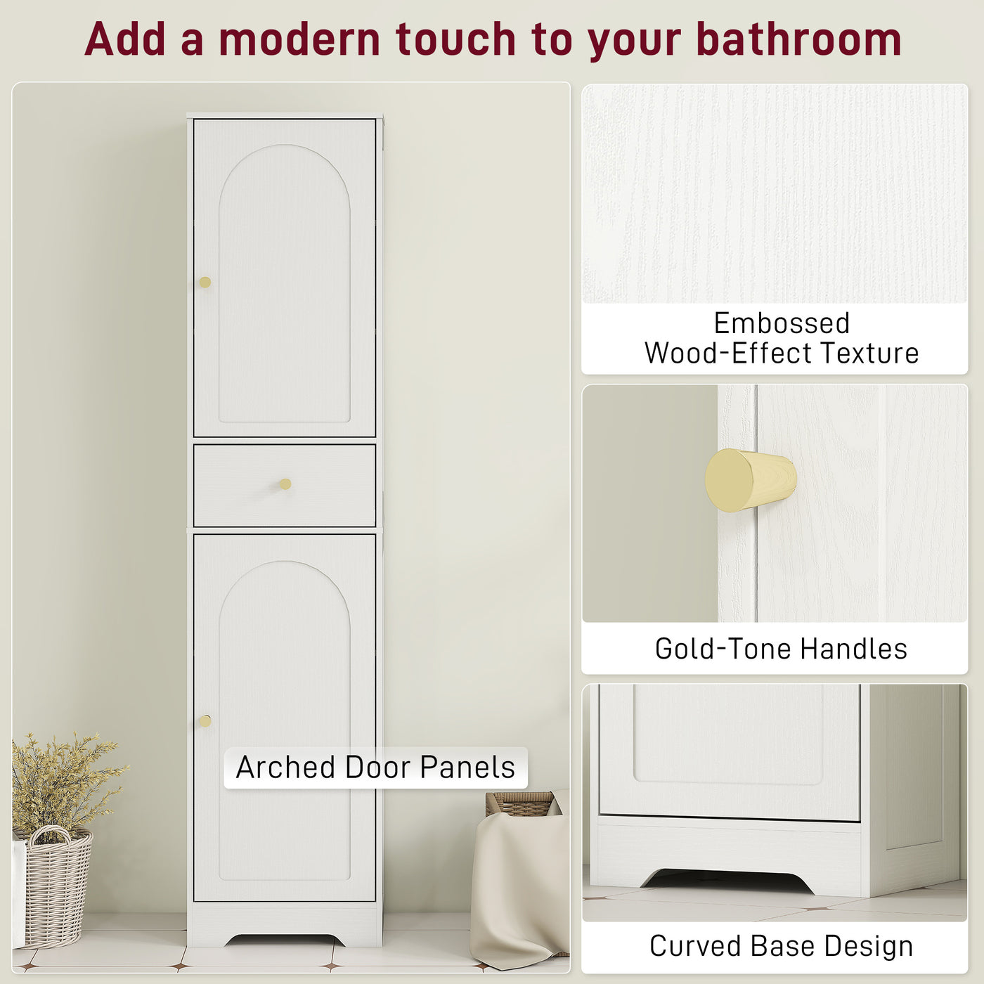 67" Tall Bathroom Cabinet, Slim Bathroom Storage Cabinet with 2 Doors, Drawer and Adjustable Shelf, White Wood Grain