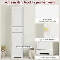 67" Tall Bathroom Cabinet, Slim Bathroom Storage Cabinet with 2 Doors, Drawer and Adjustable Shelf, White Wood Grain