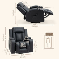 Swivel Massage Recliner Chair Rocker, Overstuffed Manual Reclining Sofa, PU Leather Rocking Chair with Side Pockets, Cup Holders, for Living Room, Nursery, Black