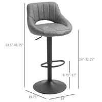 Bar Stools Set of 2, Swivel Counter Height Barstools with Adjustable Height and Cutout Back, Faux Leather Upholstered Bar Chairs with Round Metal Base and Footrest, Grey