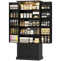 72" LED Kitchen Pantry Cabinet, Buffet Storage Cabinet with 10 Door Shelves, 2 Drawers and Adjustable Shelves, Black