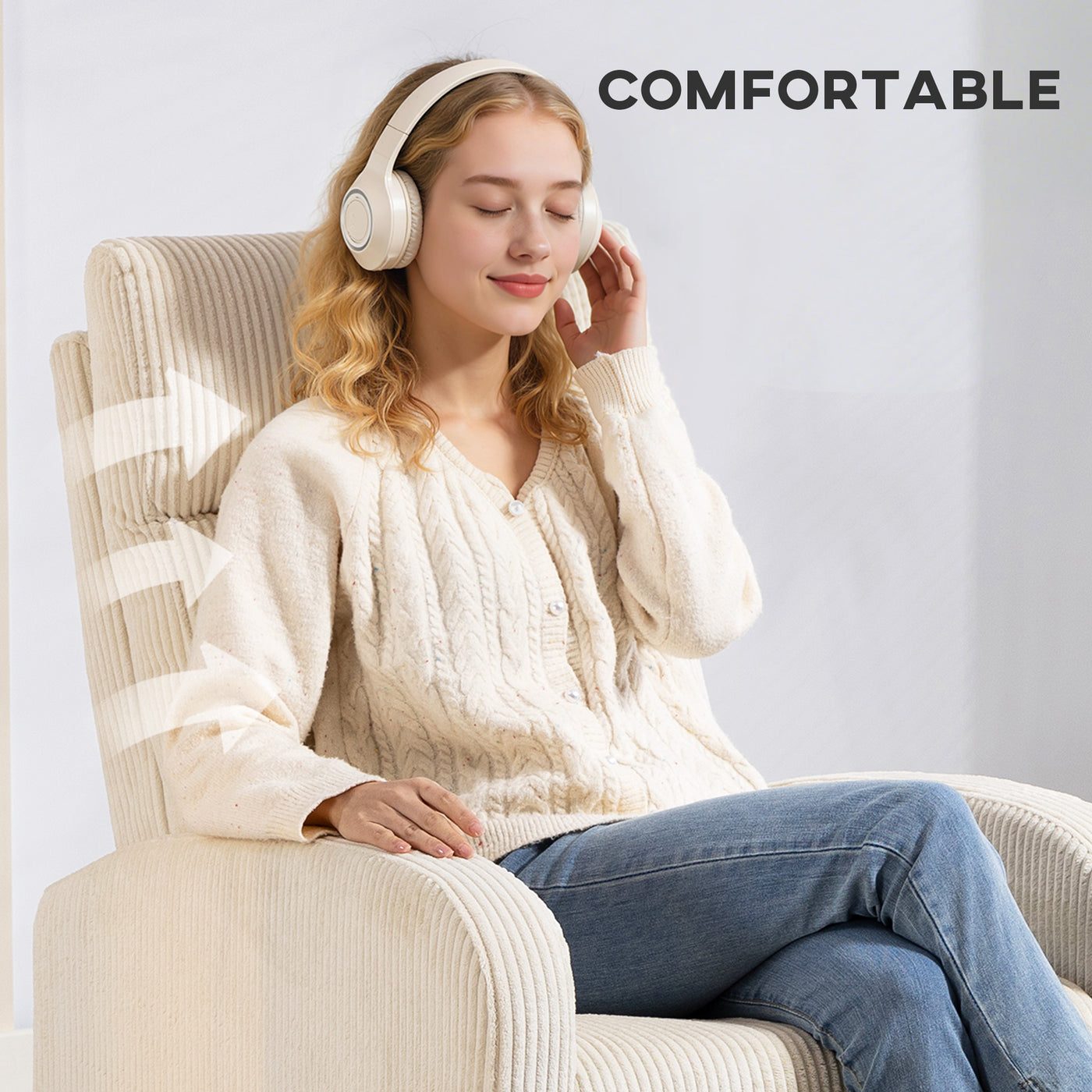 Fabric Recliner Chair Manual Home Theater Seating Single Reclining Sofa Chair with Padded Seat for Living Room, Beige