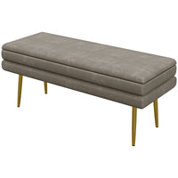 39" Storage Ottoman, Velvet End of Bed Bench with Steel Legs, Foot Stool with Storage for Bedroom, Living Room, Beige