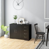 Modern Sideboard Buffet Cabinet with 4 Drawers and 2 Beadboard Doors, Kitchen Storage Cabinet, Black