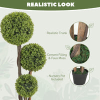 45 Inch Potted Fake Plant Set of 2, Artificial Boxwood Topiary Tree, Triple Ball Tree for Indoor and Outdoor, Green