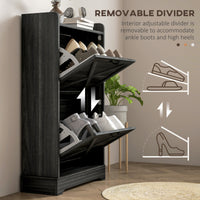 Slim Shoe Storage Cabinet, Farmhouse Shoe Cabinet with 2 Flip Drawers, Adjustable Shelves for 8 Pairs, Distressed Grey