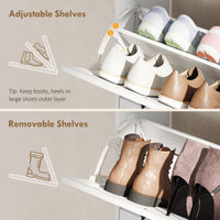 Farmhouse Shoe Storage Cabinet with Side Cabinet and Adjustable Shelves for Entryway, Hallway, Holds 12 Pairs, White