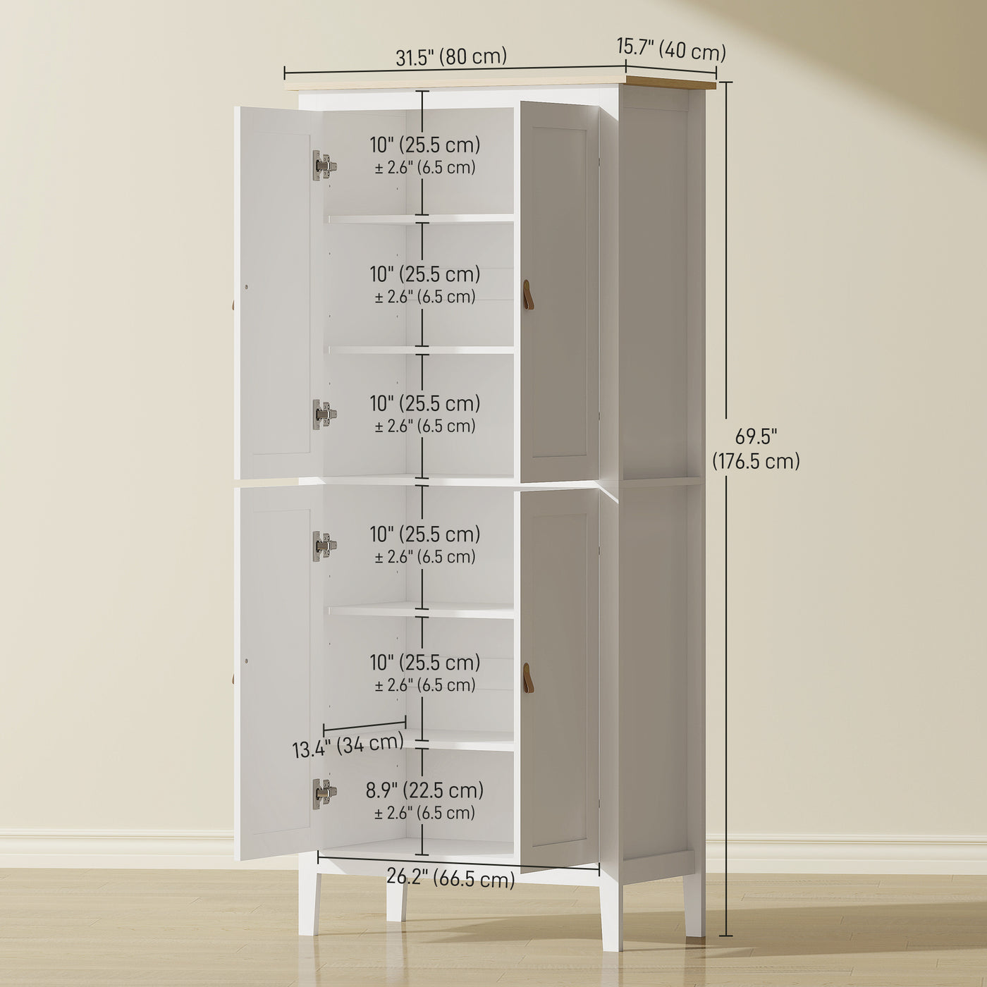 69.5" Tall Kitchen Pantry Storage Cabinet with Motion Sensor LED Light, Modern Kitchen Pantry Cabinet, White