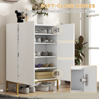 Shoe Storage Cabinet with Adjustable Shelves and Soft-Close Hinges, for 15-20 Pairs of Shoes, White