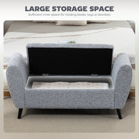 Upholstered Storage Bench with Arms, Modern Ottoman Bench for Bedroom, Entryway, and Living Room, Grey