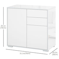 High Gloss Buffet Sideboard with 2 Drawers, 2 Doors and Adjustable Shelf, Kitchen Storage Cabinet with Push Open Design, White