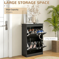 Shoe Storage Cabinet with 2 Flip Drawers and Adjustable Shelves, Narrow Shoe Cabinet for 10 Pairs of Shoes, Black