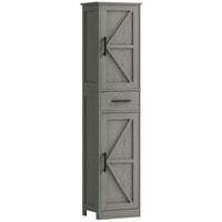 67" Tall Bathroom Cabinet, Narrow Bathroom Storage Cabinet with Drawer, Barn Doors and Adjustable Shelves, Dark Grey